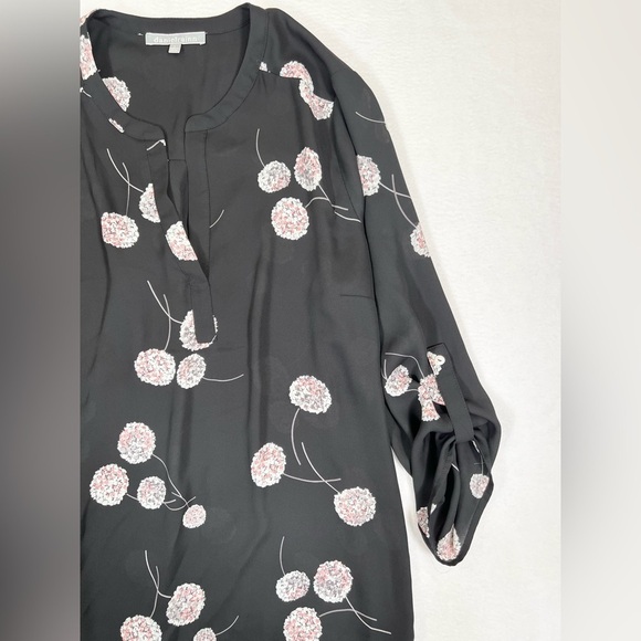 BLACK RAINN Black Floral V Neck‎ Blouse 3/4 Sleeves Semi Sheer Dark Feminine L - Picture 8 of 16